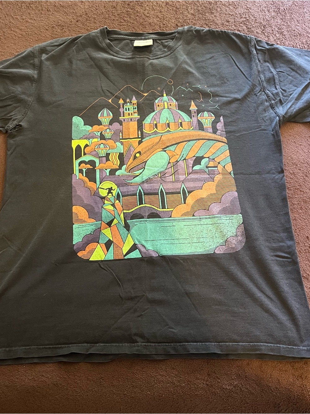 Black Graphic Jon Bellion Band Tee with Colorful Surreal Castle Print